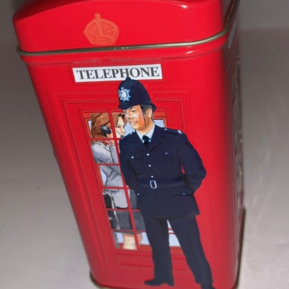 Ahmad London English Breakfast Tea Telephone Box Tin Coin Bank Red Collectible
